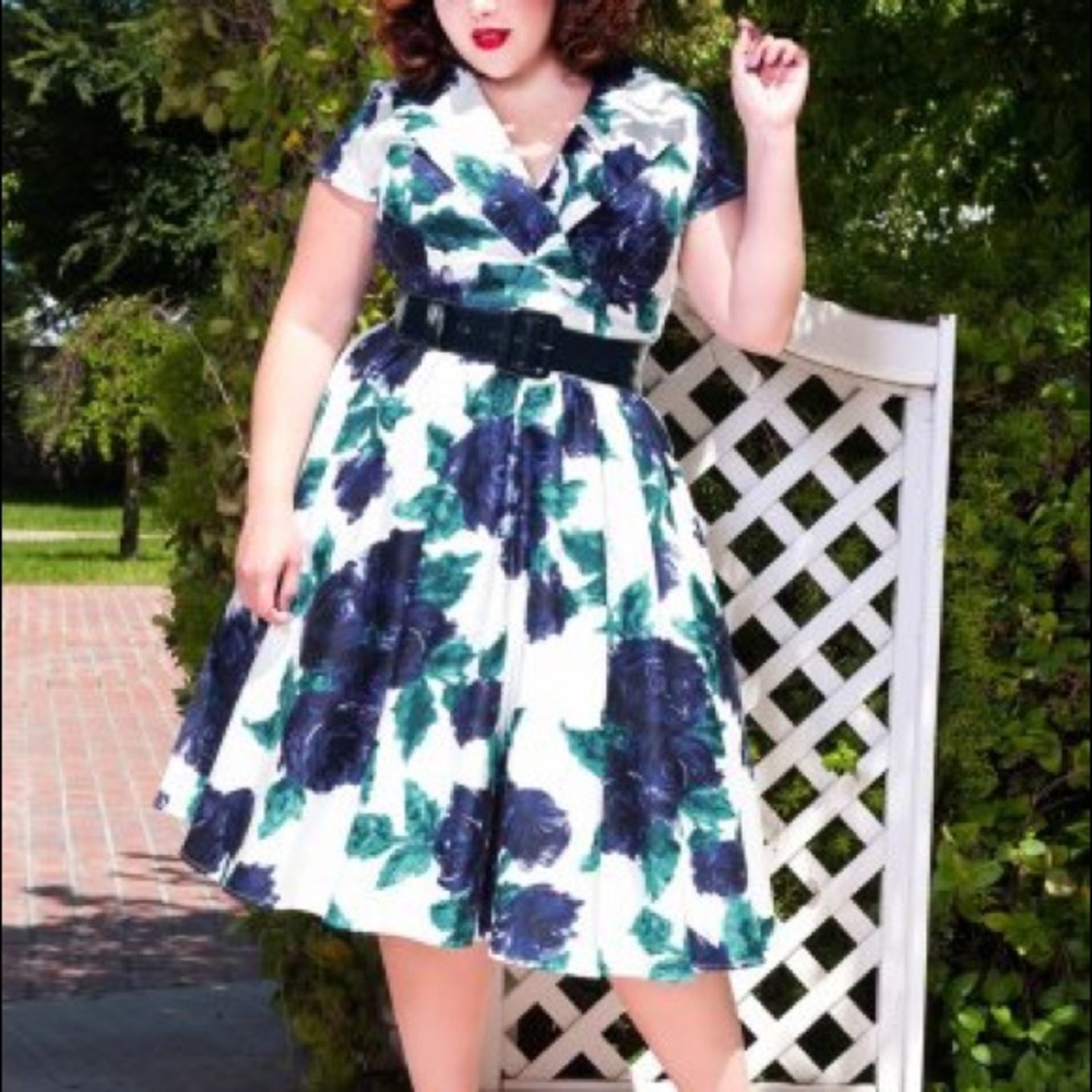 Pinup Couture XL Birdie Dress in blue floral print
